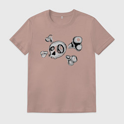 Футболка хлопковая мужская Серые череп и кости, цвет: пыльно-розовый