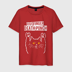 Футболка хлопковая мужская Five Finger Death Punch rock cat, цвет: красный