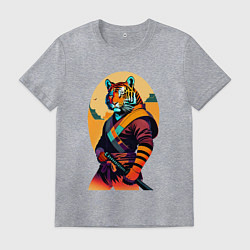 Футболка хлопковая мужская Tiger samurai - neural network, цвет: меланж