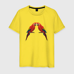 Футболка хлопковая мужская Пара красных попугаев, цвет: желтый