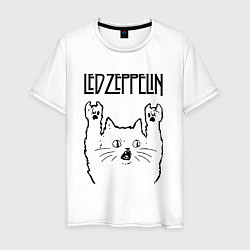 Футболка хлопковая мужская Led Zeppelin - rock cat, цвет: белый