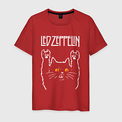 Футболка хлопковая мужская Led Zeppelin rock cat, цвет: красный