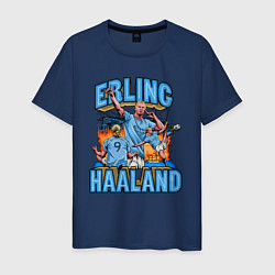 Футболка хлопковая мужская Эрлинг Холанд Манчестер Сити 9, цвет: тёмно-синий