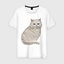 Футболка хлопковая мужская Вышивка Кот, цвет: белый