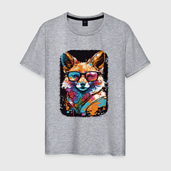 Футболка хлопковая мужская Abstract Colorful Fox, цвет: меланж