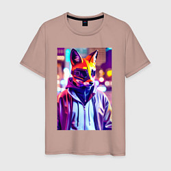 Футболка хлопковая мужская Cyber fox - neon - city, цвет: пыльно-розовый