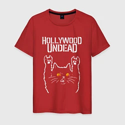 Футболка хлопковая мужская Hollywood Undead rock cat, цвет: красный