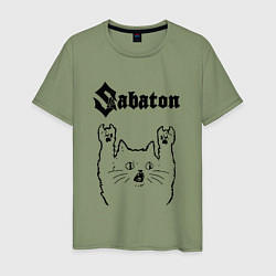 Футболка хлопковая мужская Sabaton - rock cat, цвет: авокадо