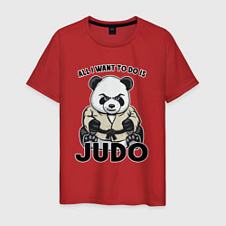 Футболка хлопковая мужская Дзюдо панда, цвет: красный