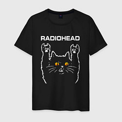 Футболка хлопковая мужская Radiohead rock cat, цвет: черный