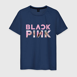 Футболка хлопковая мужская Blackpink logo Jisoo Lisa Jennie Rose, цвет: тёмно-синий