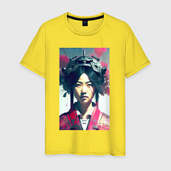 Футболка хлопковая мужская Japanese girl - cyberpunk - neural network, цвет: желтый