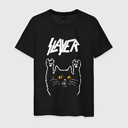 Футболка хлопковая мужская Slayer rock cat, цвет: черный