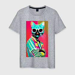 Мужская футболка Cat in sunglasses - pop art