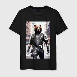 Футболка хлопковая мужская Cool bear - cyberpunk - neural network, цвет: черный