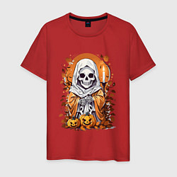 Футболка хлопковая мужская Череп скелет хэллоуин, цвет: красный