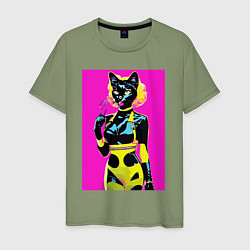 Мужская футболка Black cat - fashionista - pop art - neural network