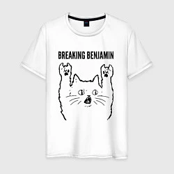 Футболка хлопковая мужская Breaking Benjamin - rock cat, цвет: белый