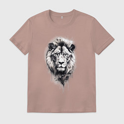 Мужская футболка Голова льва рисунок карандашом