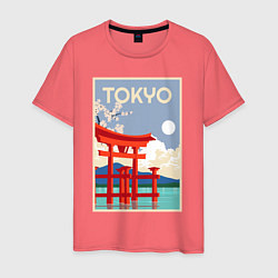 Футболка хлопковая мужская Tokyo - japan, цвет: коралловый