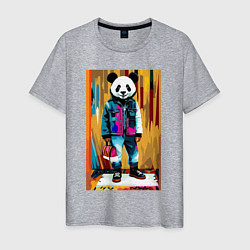 Футболка хлопковая мужская Funny panda - pop art, цвет: меланж