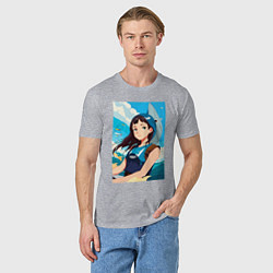 Футболка хлопковая мужская Девочка и океан, цвет: меланж — фото 2