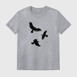Футболка хлопковая мужская Птицы черные вороны, цвет: меланж