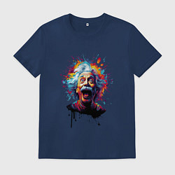 Футболка хлопковая мужская Эйнштейн с языком в краске, цвет: тёмно-синий