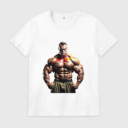 Футболка хлопковая мужская Бодибилдер руки в боки, цвет: белый