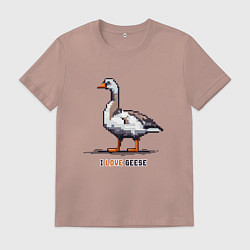 Футболка хлопковая мужская Пиксель гусь, цвет: пыльно-розовый