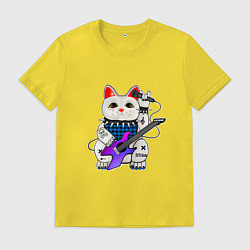 Мужская футболка Рок кот нэко с микрофоном и гитарой