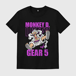 Футболка хлопковая мужская Луффи - гир 5, цвет: черный