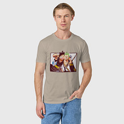 Футболка хлопковая мужская Луффи и Ророноа Зоро - Ван пис, цвет: миндальный — фото 2