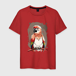 Футболка хлопковая мужская Попугай какаду, цвет: красный
