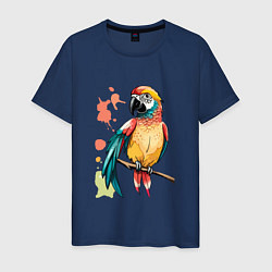 Футболка хлопковая мужская Попугай в брызгах краски, цвет: тёмно-синий
