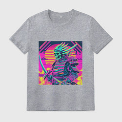 Мужская футболка Кислотный самурай скелет в стиле retrowave