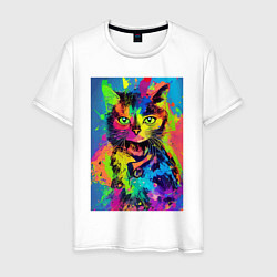 Футболка хлопковая мужская Funny cat - pop art - neural network, цвет: белый