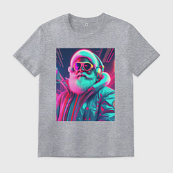 Футболка хлопковая мужская Модный Санта в неоновом свете, цвет: меланж