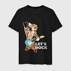Футболка хлопковая мужская Let s rock Котик рокер, цвет: черный