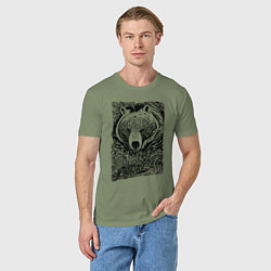 Футболка хлопковая мужская Хозяин русского леса - медведь, цвет: авокадо — фото 2