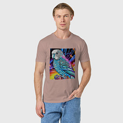 Футболка хлопковая мужская Волнистый синий попугай, цвет: пыльно-розовый — фото 2