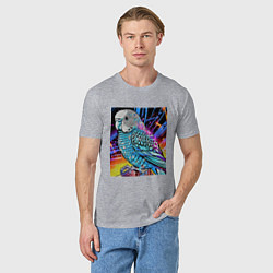 Футболка хлопковая мужская Волнистый синий попугай, цвет: меланж — фото 2