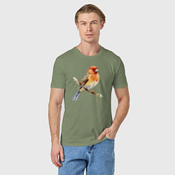 Футболка хлопковая мужская Оранжевая птица на ветке, цвет: авокадо — фото 2