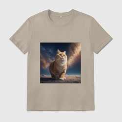 Футболка хлопковая мужская Большой кот в космосе, цвет: миндальный