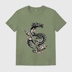 Мужская футболка Дракон с цветущей сакурой