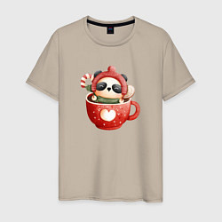 Футболка хлопковая мужская Панда в чашке кофе, цвет: миндальный