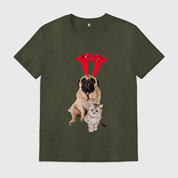 Мужская футболка Мопс с ушками и котёнок