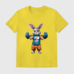 Футболка хлопковая мужская Кролик спортсмен, цвет: желтый