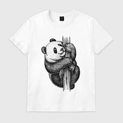 Футболка хлопковая мужская Панда залезла на дерево, цвет: белый