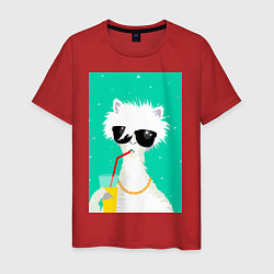 Мужская футболка Лама-альпака на чиле с бокалом